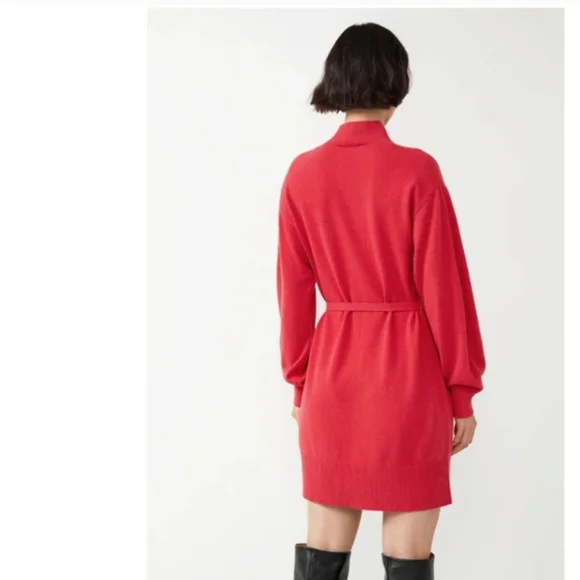 & Other Stories X Anthropologie Red Belted 100% Cashmere Mini Dress - Picture 3 of 12
